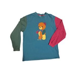 Teddy Fresh Colorblock Teddy Bear Graphic Long Sleeve Shirt 2XL Y2K Streetwear